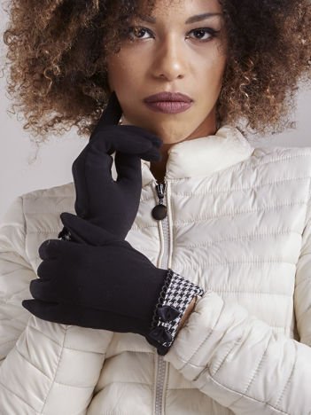 Black Women's Gloves with Houndstooth and Brow