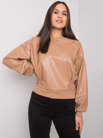 Camel sweatshirt with eco-leather insert Ancora RUE PARIS