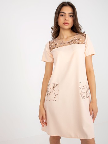 Light Peach Short Sleeve Cocktail Dress