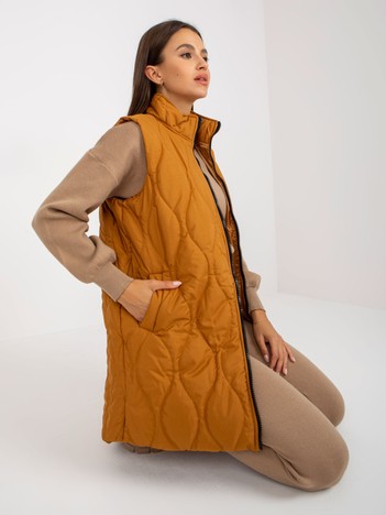 Light brown quilted women's zipper vest RUE PARIS