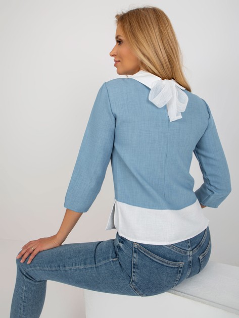 Blue Formal Blouse with Back Tie