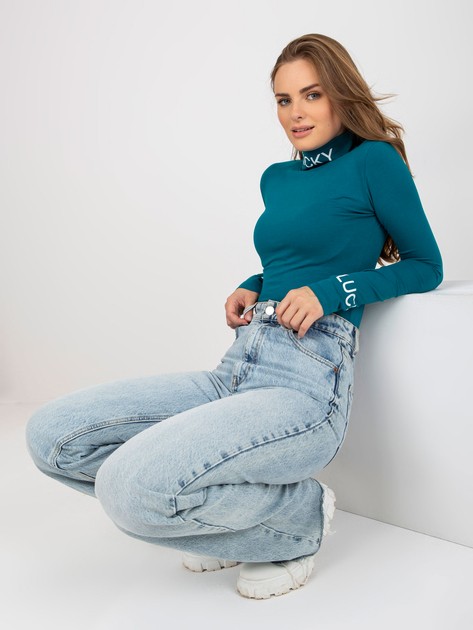 Yarina Sea Fitted Turtleneck Blouse and Long Sleeve
